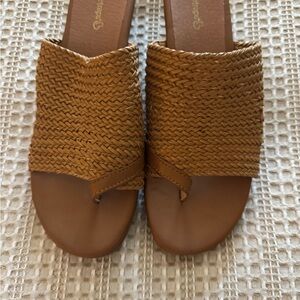 BareTraps Brown Woven Slide Sandals Wedge